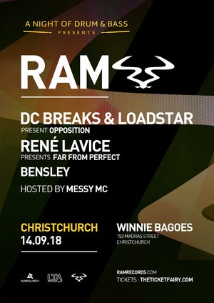 RAM Records ft. DC Breaks & Loadstar, Rene Lavice + More (Chch)
